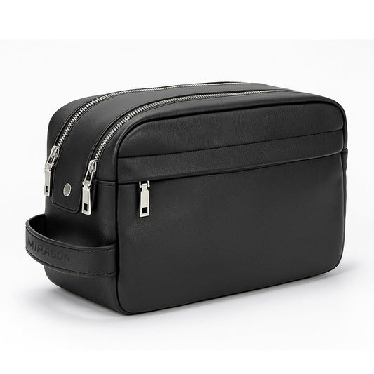 MIRASON Toiletry Bag for Men Leather Travel Toiletry Bag Dopp Kit with Metal Zippers, Water-Resistant Bathroom Bag for Travel Essentials Shaving Bag Gifts for Men, Black