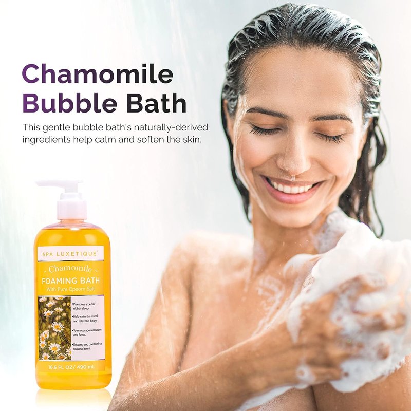 Spa Luxetique Bubble Bath Set - Foaming Epsom Salt Bath with Chamomile & Lavender | 3 Pack, 49.8 fl oz
