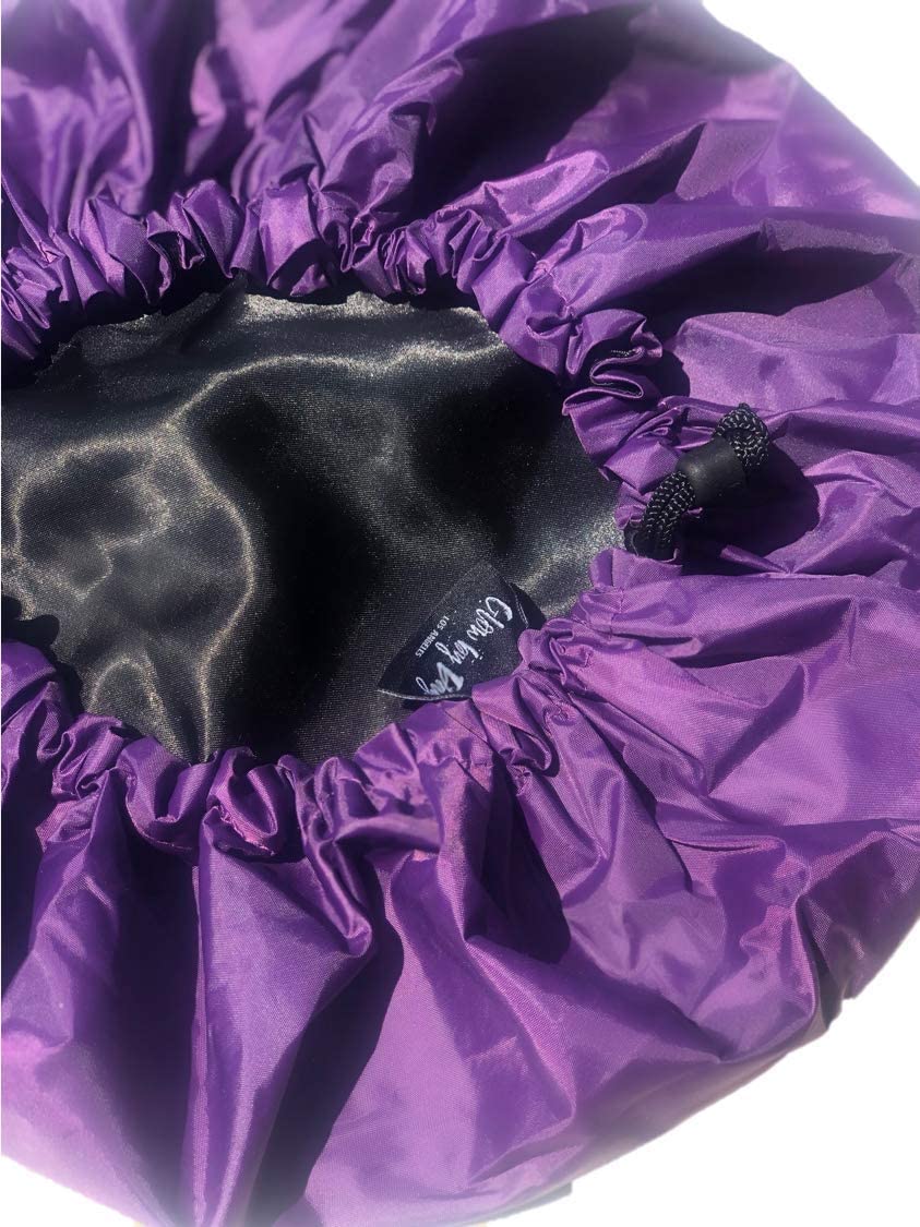 Glow by Daye Satin Lined Shower Cap, Adjustable and Waterproof with Satin Interior for Hair Protection, Large, Purple Rain