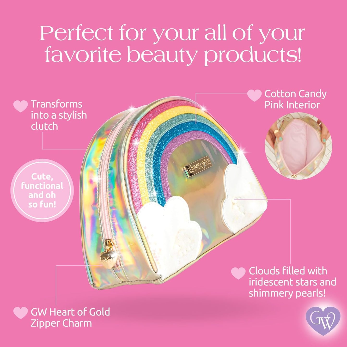 Unicorn Rainbow Cosmetic Bag - Stylish Travel Makeup Organizer | 9.3 x 4.3 x 6.7 in