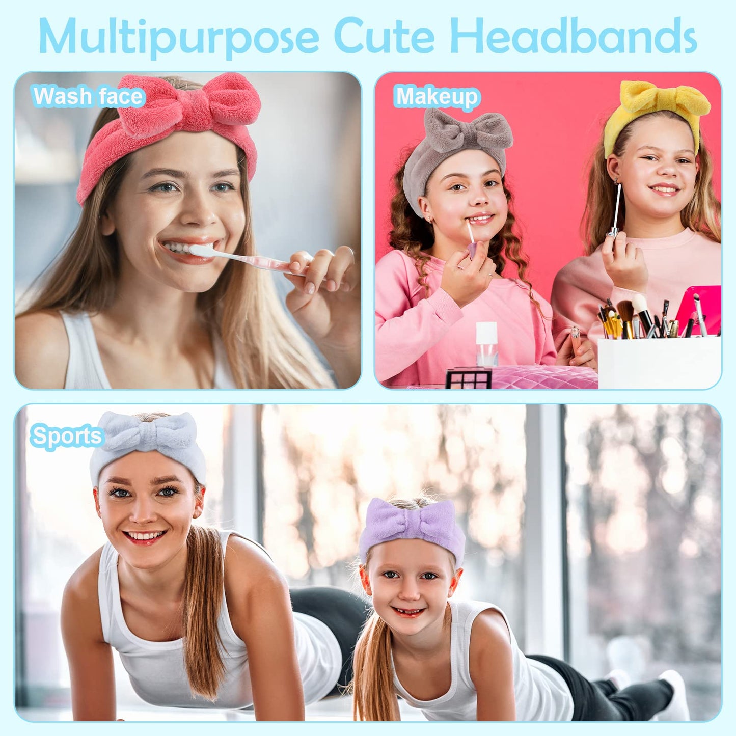 Yinder 40 Pack Bow Spa Headband Coral Fleece Makeup Headband Soft Face Wash Headbands Cosmetic Skin Care Headbands Facial Head Wraps Cute Bow Head Bands for Women Girls Shower Supplies (Pure Style)