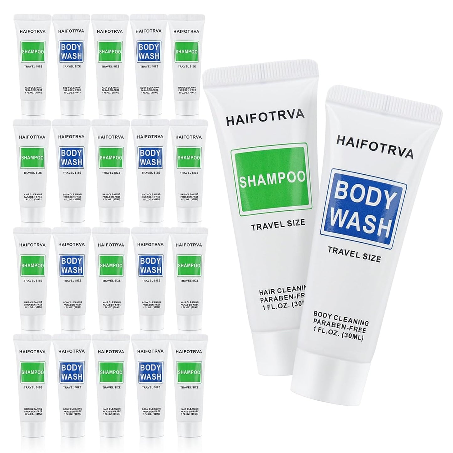 Travel Size Shampoo & Body Wash | Bulk Pack of 50 | 30ml Individually Wrapped Toiletries for Hotels & Travel