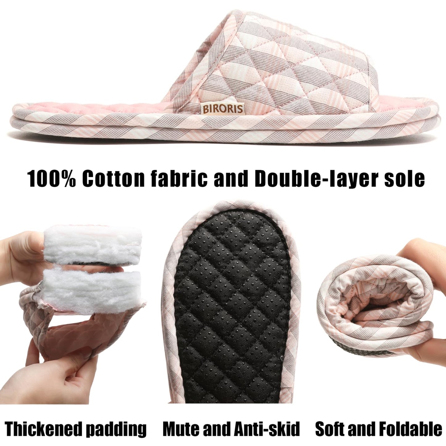 3 Pairs Floral Cotton House Slippers for Women, Open Toe Indoor Slippers Comfortable Washable Portable Foldable Guest Travel Hotel Airplane Spa Slippers (Light Stripes, 9-10.5, Adult, Women, 9, Numeric Range, US Footwear Size System, 10.5, Medium)