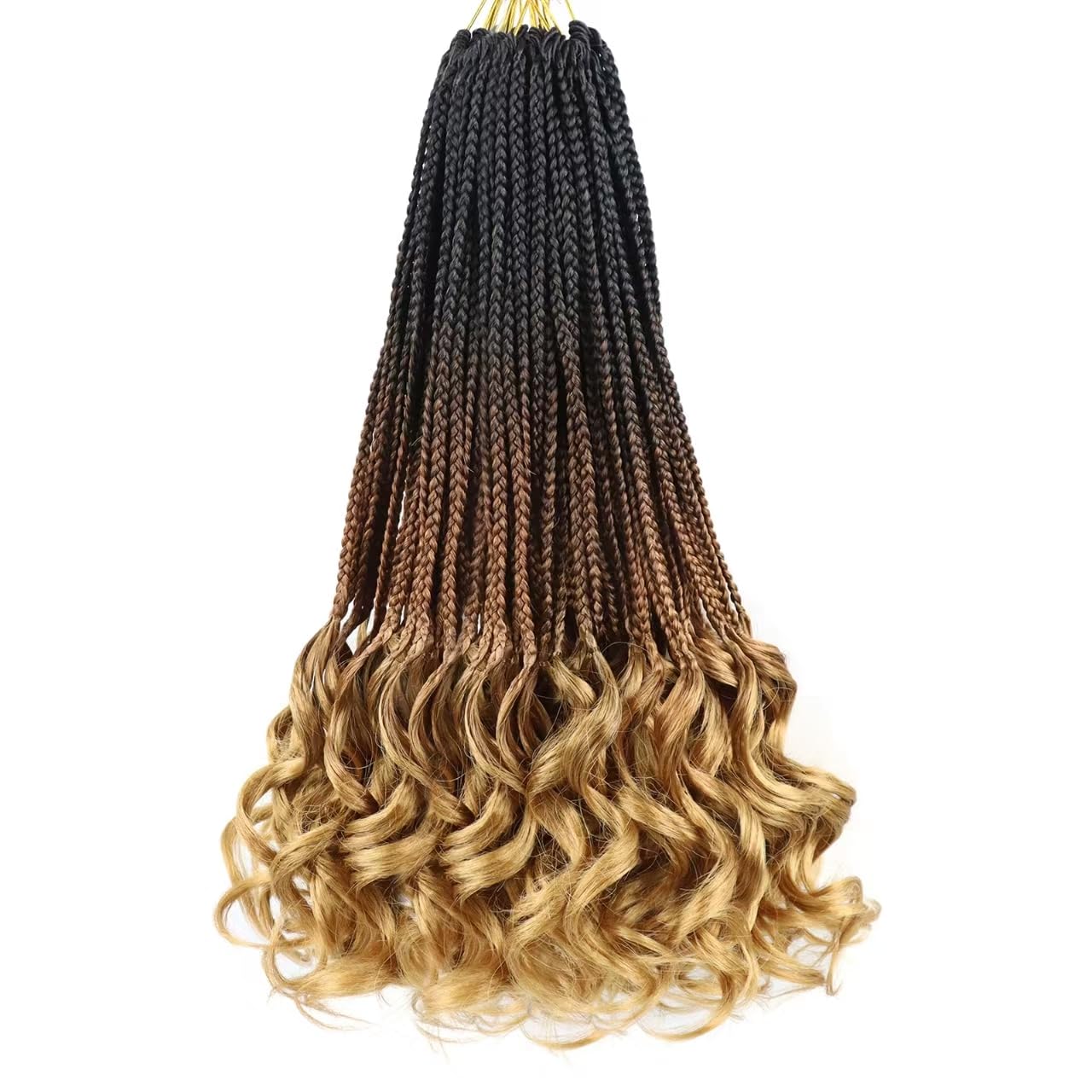 French Curl Braiding Hair Crochet Braids 8 Inch Pre Looped Goddess Box Braids Crochet Hair with Curly Ends Crochet Hair for Black Women (T1B/30/27)