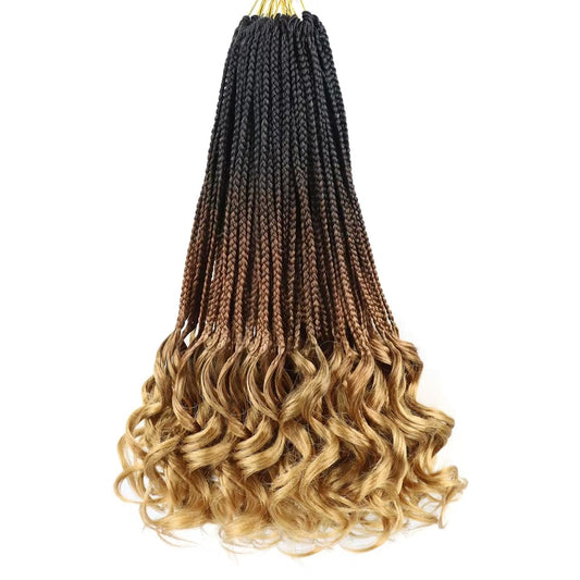 French Curl Braiding Hair Crochet Braids 8 Inch Pre Looped Goddess Box Braids Crochet Hair with Curly Ends Crochet Hair for Black Women (T1B/30/27)