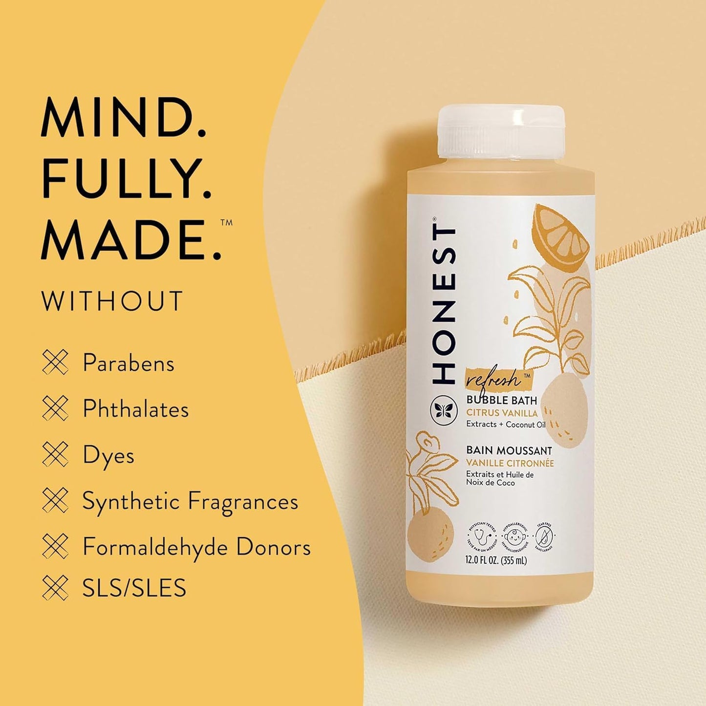 Honest Company Foaming Bubble Bath - Naturally Derived, Tear-Free, Hypoallergenic | Citrus Vanilla, 12 fl oz