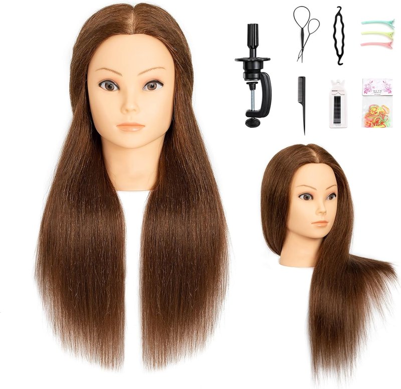 Realistic Human Hair Mannequin Head - 100% Real Hair for Cosmetology Training | Brown