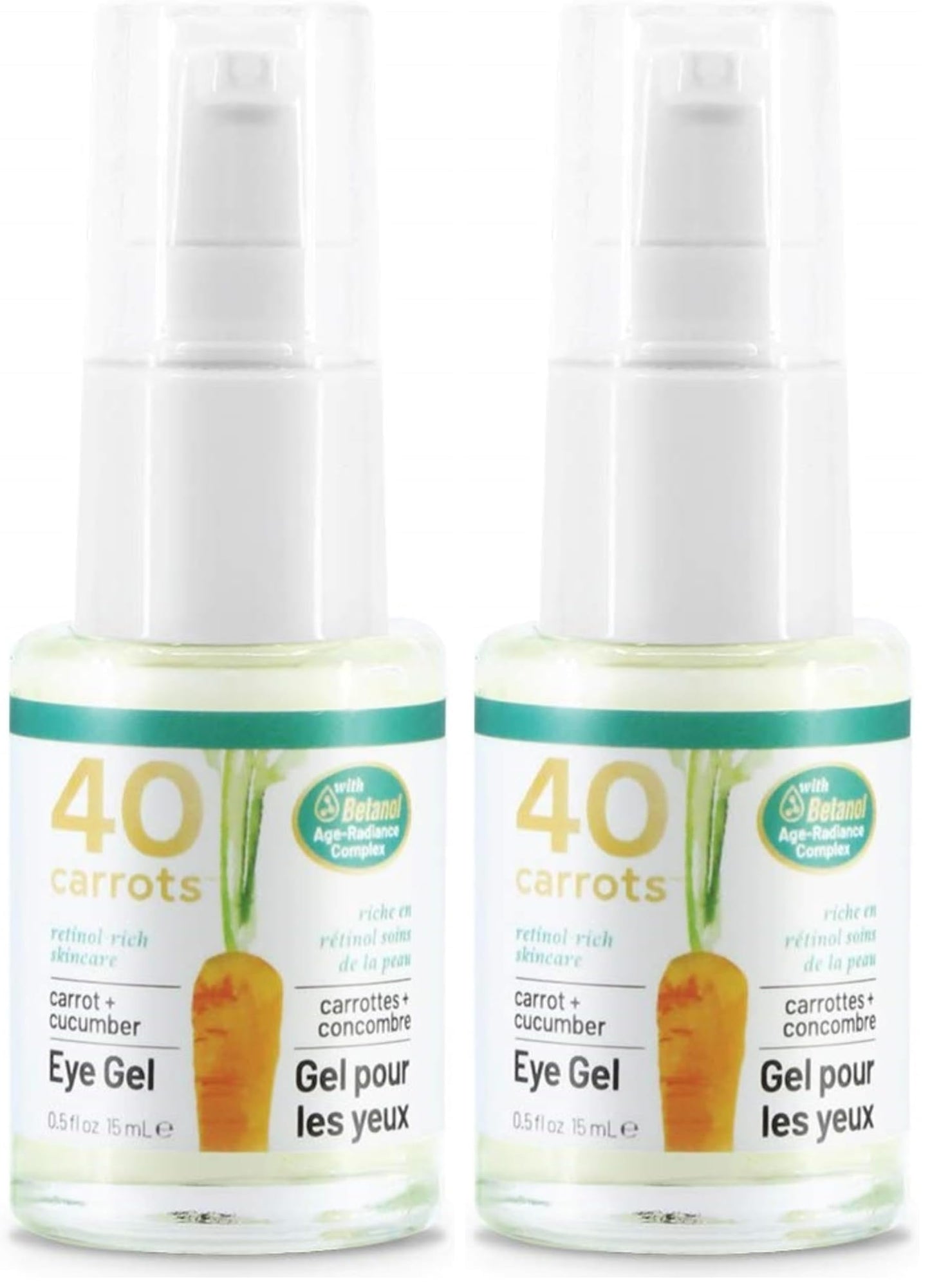 40 Carrots Carrot & Cucumber Eye Gel with Retinol for All Skin Types - Smooths Fine Lines & Reduces Wrinkles, Crow's Feet, Dark Circles, Under Eye Bags | Paraben Free (0.5 fl oz) (Pack of 2)