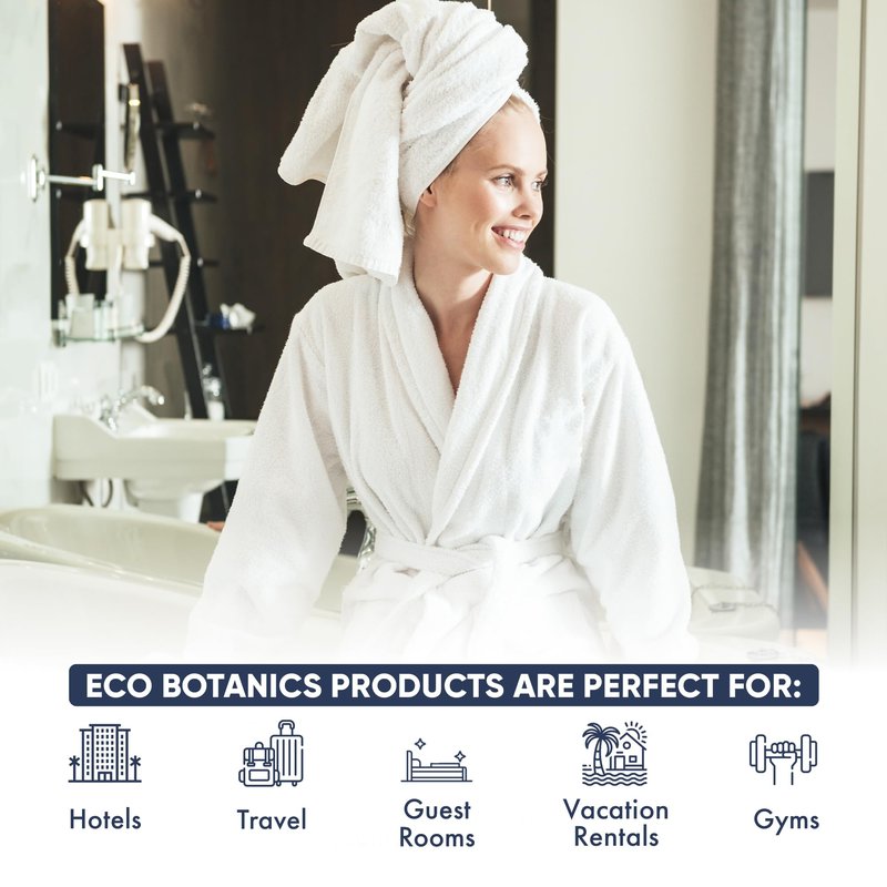 Eco Botanics Hotel Amenities Set | 10.14oz Pump Bottles | Shampoo, Conditioner, Hand & Body Wash, and Lotion | Set of 4
