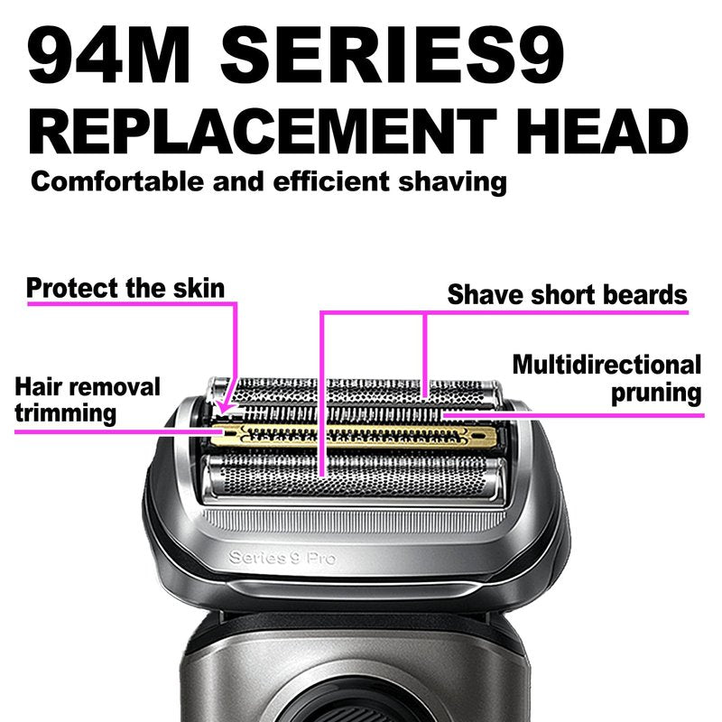 Series 9 94M Electric Shaver Head Replacement Part 94M Silver, Compatible with Braun Series 9 Pro and Series 9 Electric Razors 9290cc, 9291cc, 9370cc, 9293s, 9385cc, 9390cc, 9330s