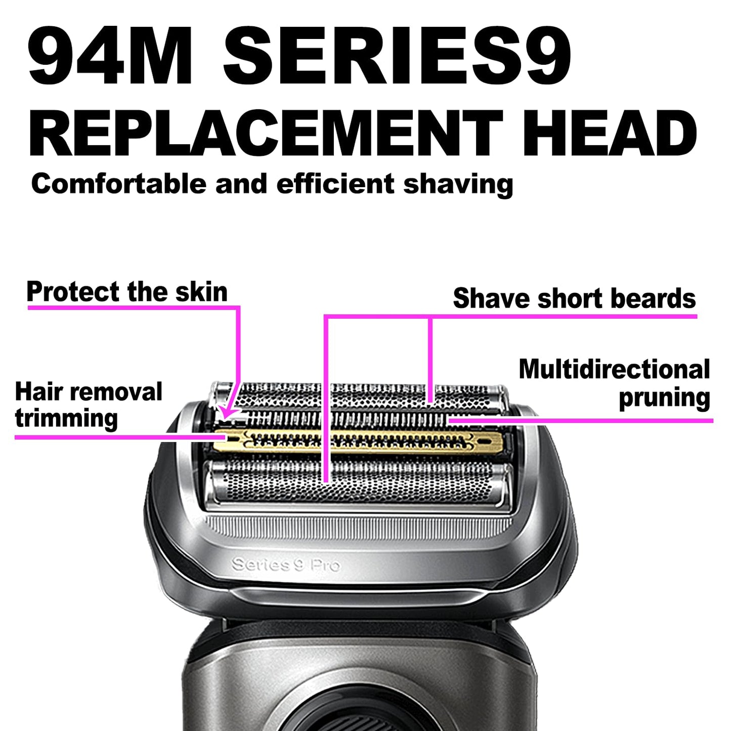 Series 9 94M Electric Shaver Head Replacement Part 94M Silver, Compatible with Braun Series 9 Pro and Series 9 Electric Razors 9290cc, 9291cc, 9370cc, 9293s, 9385cc, 9390cc, 9330s
