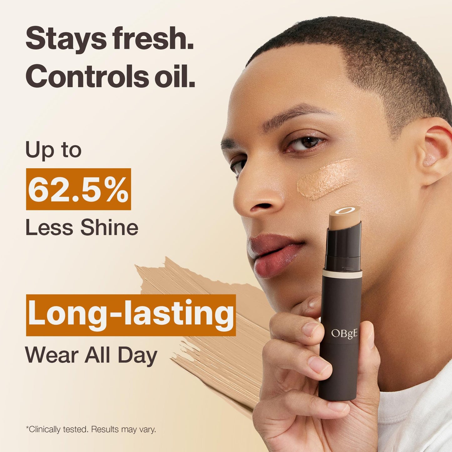 OBgE Natural Cover Foundation #25 (Sand, 0.5oz) - Stick Foundation with Brush for Flawless Skin Tone Correction and Coverage. Long-Lasting Wear for Daily Use.
