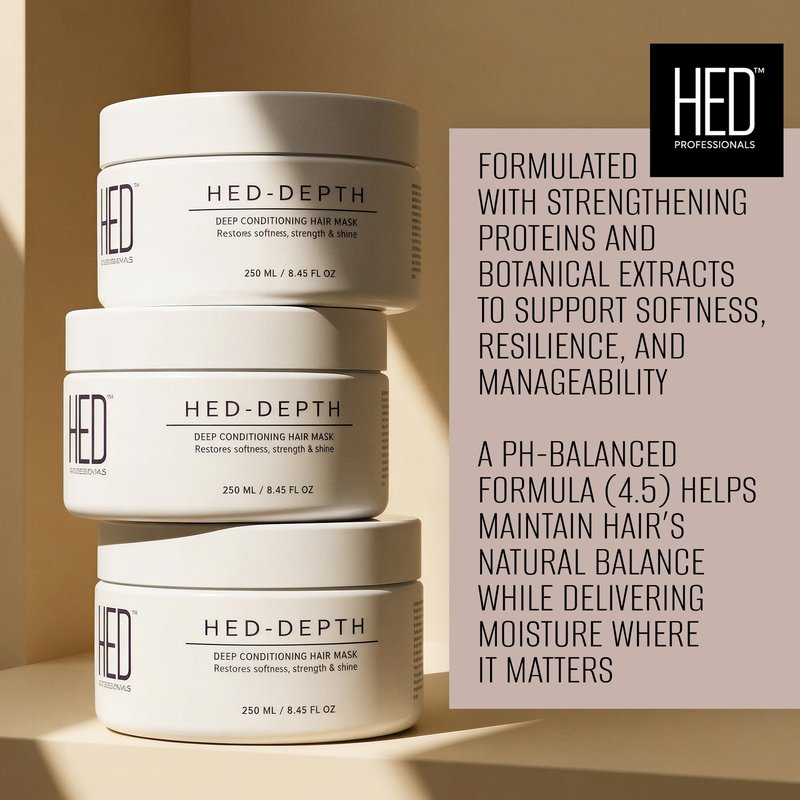 HED Depth Deep Conditioner Hair Mask, Moisture Rich Weekly Hair Care Treatment with Strengthening Proteins & Color Preserving Botanical Extracts, Deep Conditioning, pH Balanced Formula, Vegan, 8 Fl Oz