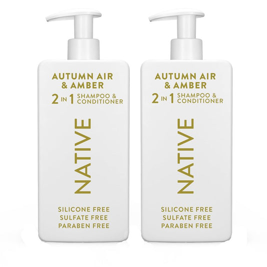 Native 2-in-1 Shampoo & Conditioner - Autumn Air & Amber - Naturally Derived Ingredients, Silicone-Free, Sulfate-Free, Paraben-Free, Strengthening Hair Care | Fall Seasonal Bundle 16.5 oz - 2 Pk