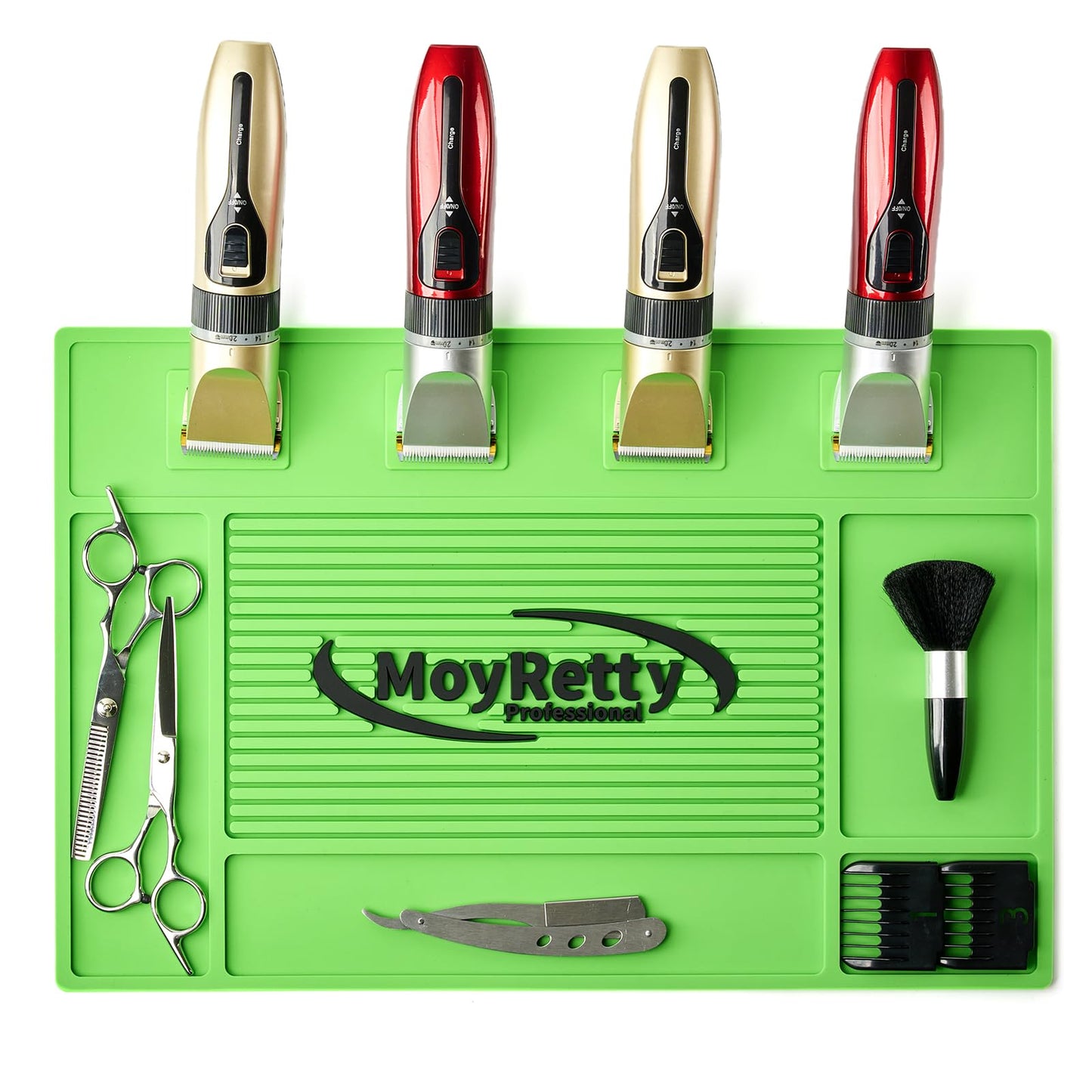 Professional Magnetic Barber Mat with 4 Magnets, Non-Slip Rubber Tool Organizer, Black, 17.7x11.8 Inch, for Clippers, Scissors, Trimmers by MoyRetty (Green)