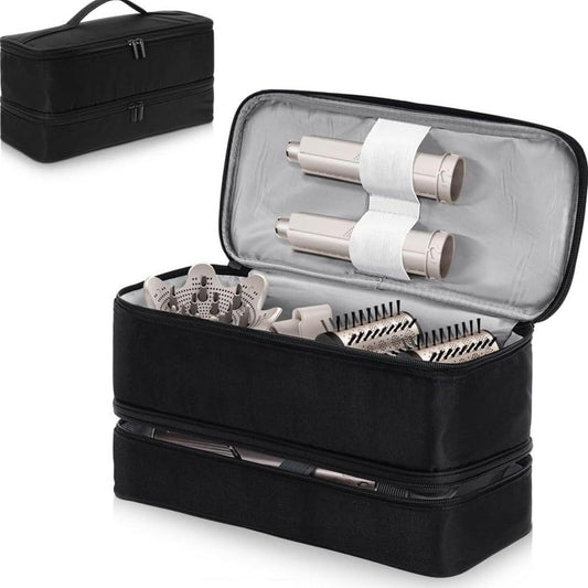 SunshineFace Double-Layer Travel Case For Shark Flex Style Large Shark Flex Style Case Airwrap Styler and Attachments, Portable Hair Dryer Case Hair Tools Travel Bag Organizer, Black