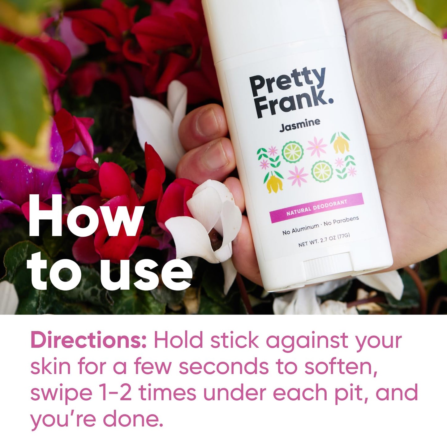 Pretty Frank Natural Aluminum-Free Deodorant Stick, Jasmine (1-Pack) | All-Day Odor Control for Women & Men | Effective, Skin Soothing Formula with Safe, Organic Ingredients and Essential Oils