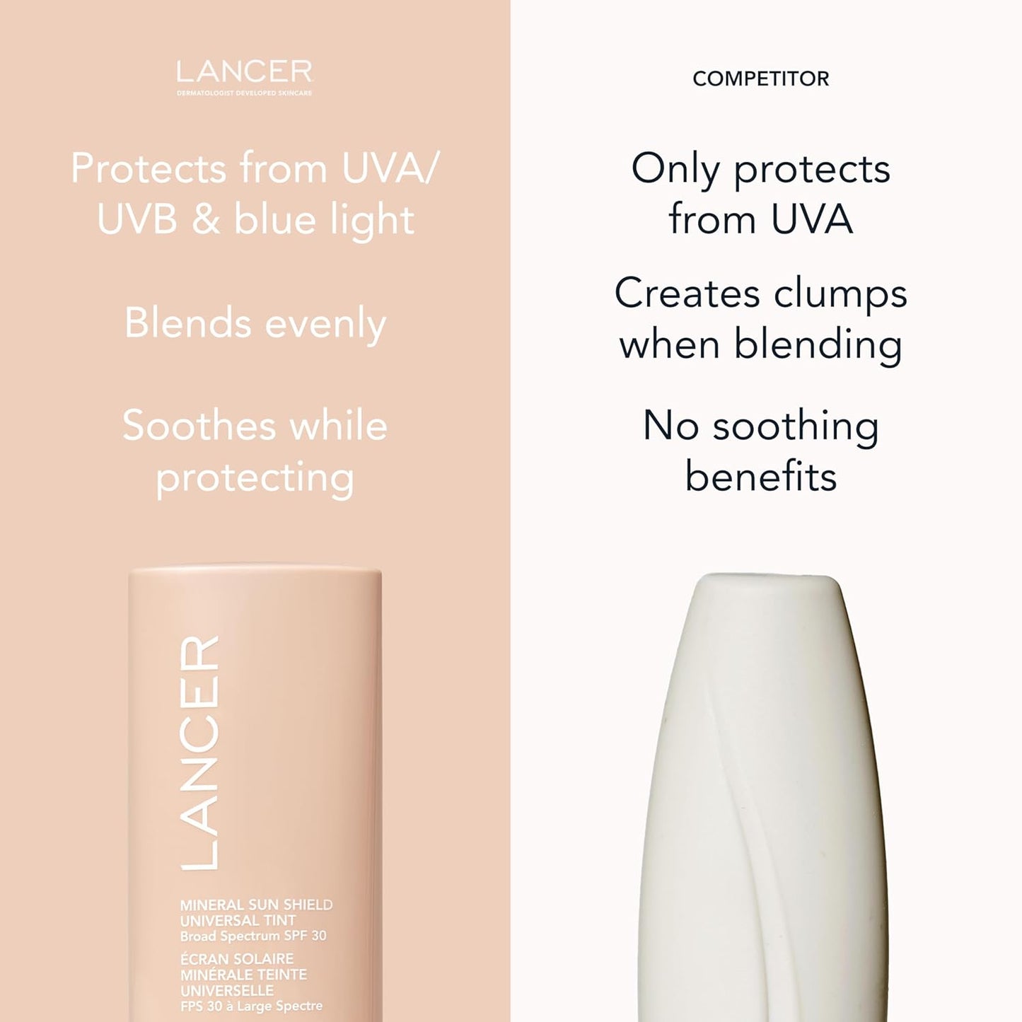 Lancer Skincare Mineral Sun Shield SPF 30 - Tinted Sunscreen with Zinc Oxide for Face | 2 fl oz