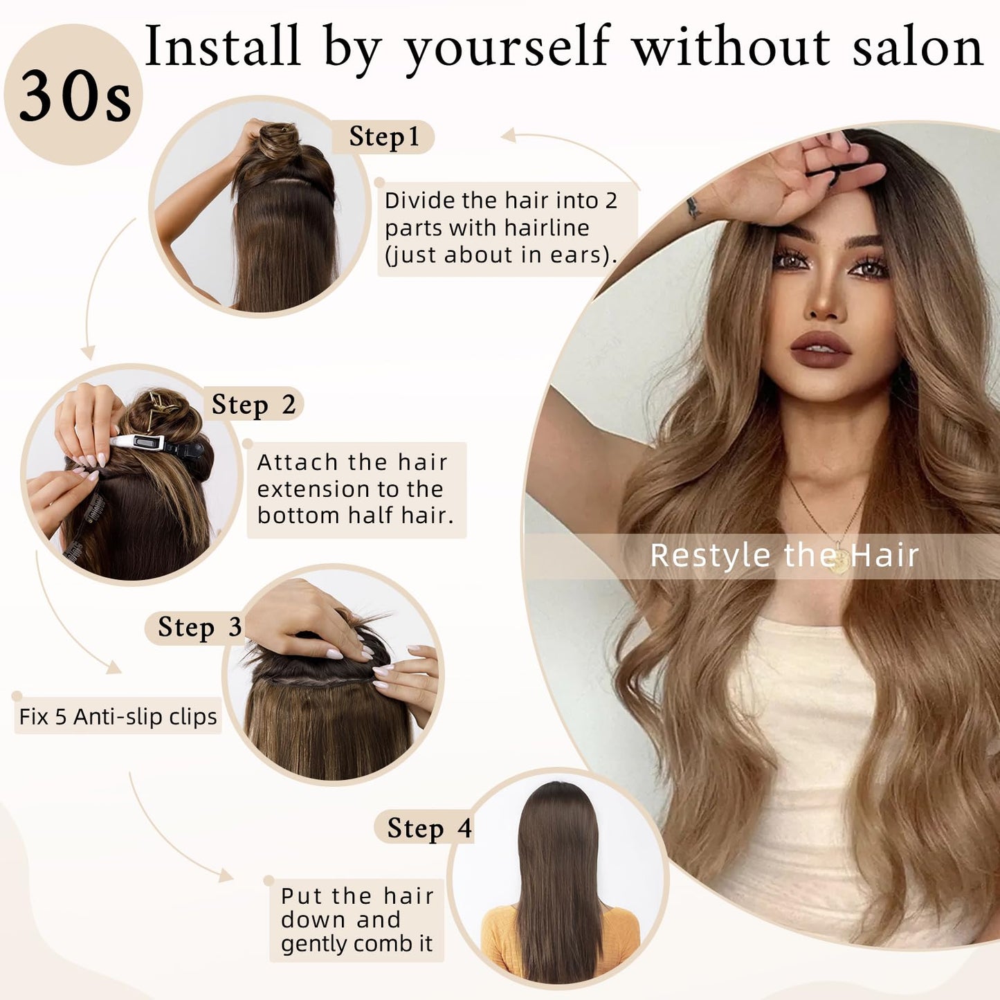 SEGO One Piece Clip in Extensions, 5 Clips Real Human Hair Extensions, Long Straight, 10 inches, #18P613 Ash Blonde Mix Bleach Blonde