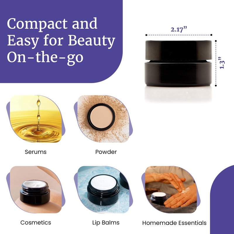Infinity Jars 30 Ml (1.1 fl oz) Black Ultraviolet Glass Cosmetic Jar with Screw Top Lid | Airtight UV-Blocking Refillable Container for Creams, Balms, Herbs & Essential Oils 3 Pack