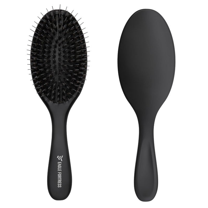 Boar Bristle Brush for Women, Men & Kids, Detangling Brush for Thick, Thinning, Dry or Wet Hair with Nylon Pins, Smooth & Shine Brush for Long Styles and Extensions – Black