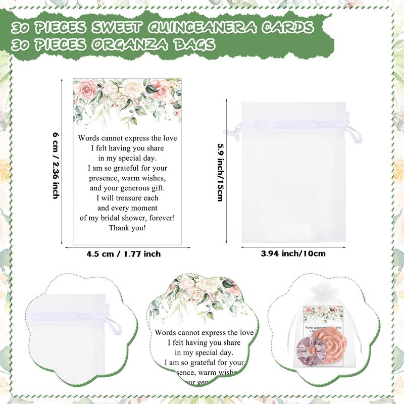 XunYee 30 Sets Rose Compact Mirror Bulk Bridal Shower Favors for Guests Mother's Day Souvenir Gifts Hair Ties Elastic Scrunchies, Thank You Card and Organza Bags for Wedding Quinceanera(Pink)