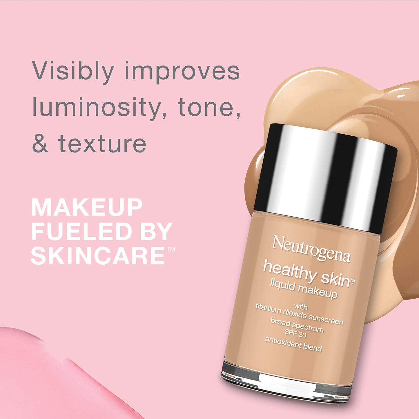 Neutrogena Healthy Skin Liquid Foundation Makeup with Broad Spectrum SPF 20 Sunscreen, Lightweight, Medium Coverage Makeup with Sunscreen and Pro-Vitamin B5, Caramel 105, 1 fl. oz