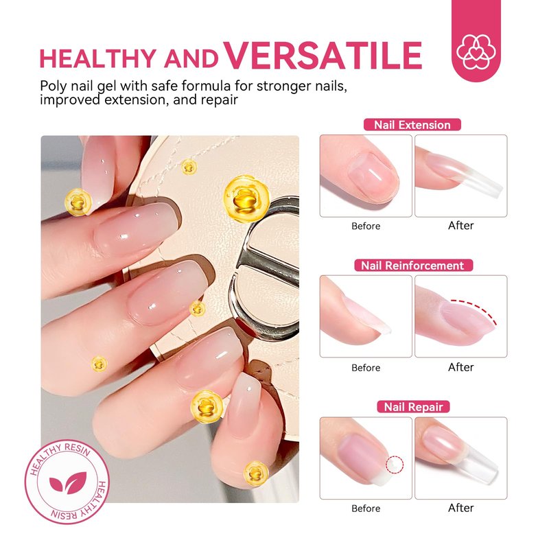 Saviland Poly Gel Nail Kit Starter Kit: Caster Oil Vitamin E Poly Nail Gel Kit 48W Nail Lamp 7 Color Plant-based Poly Extension Gel Nail Kit Base &Top Gel Complete Tools Home Nail Extensions Nail Care