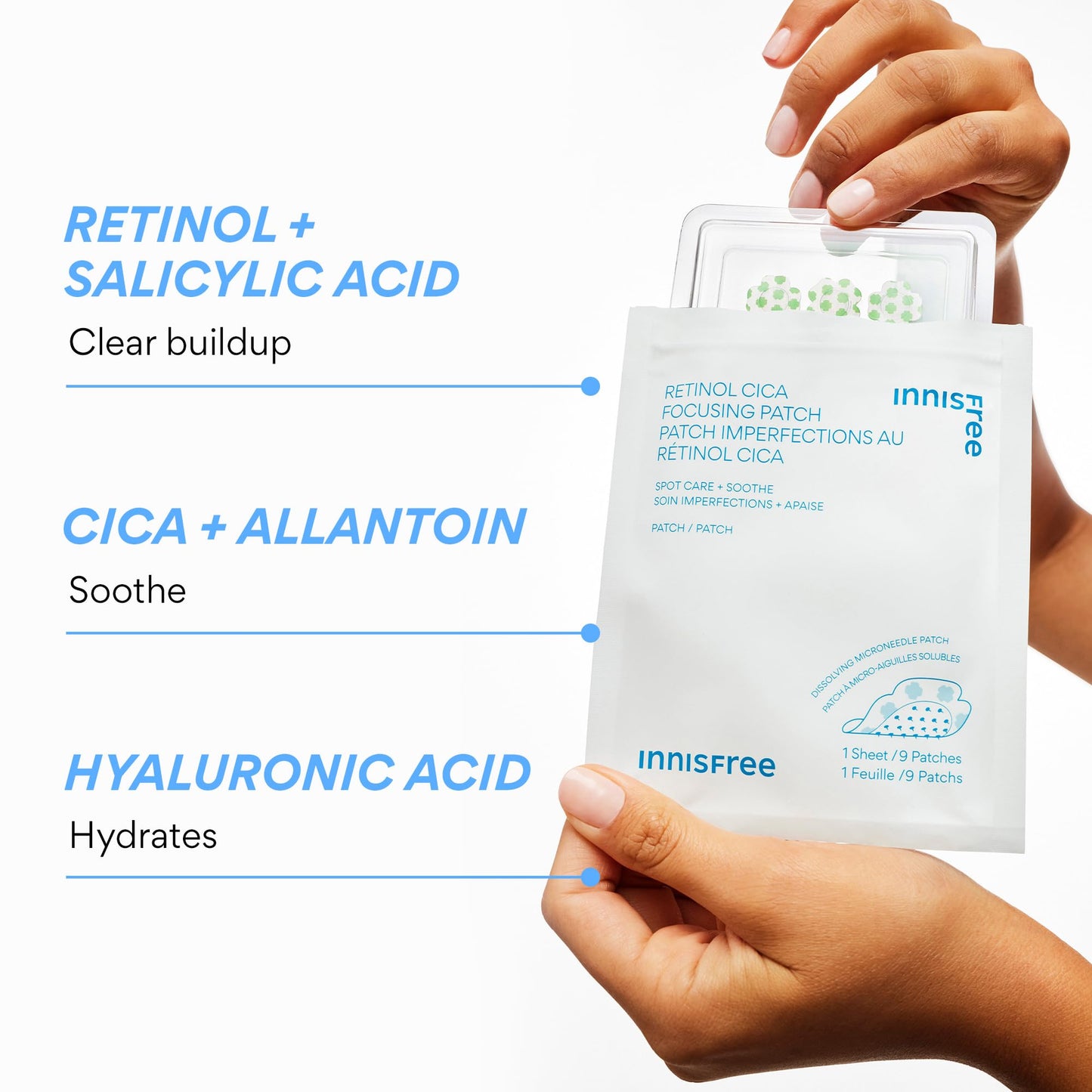 innisfree Retinol Cica Focusing Patch | Korean Hydrocolloid Patches with Salicylic Acid and Hyaluronic Acid for Acne Spots and Blemishes, 18 Patches