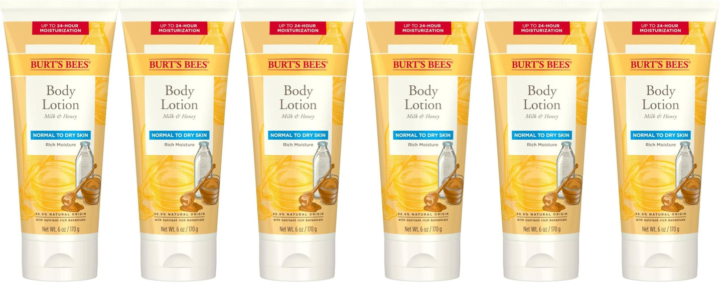 Burt's Bees Body Lotion for Normal to Dry Skin with Milk & Honey, 6 Oz (Package May Vary), (Pack of 6)