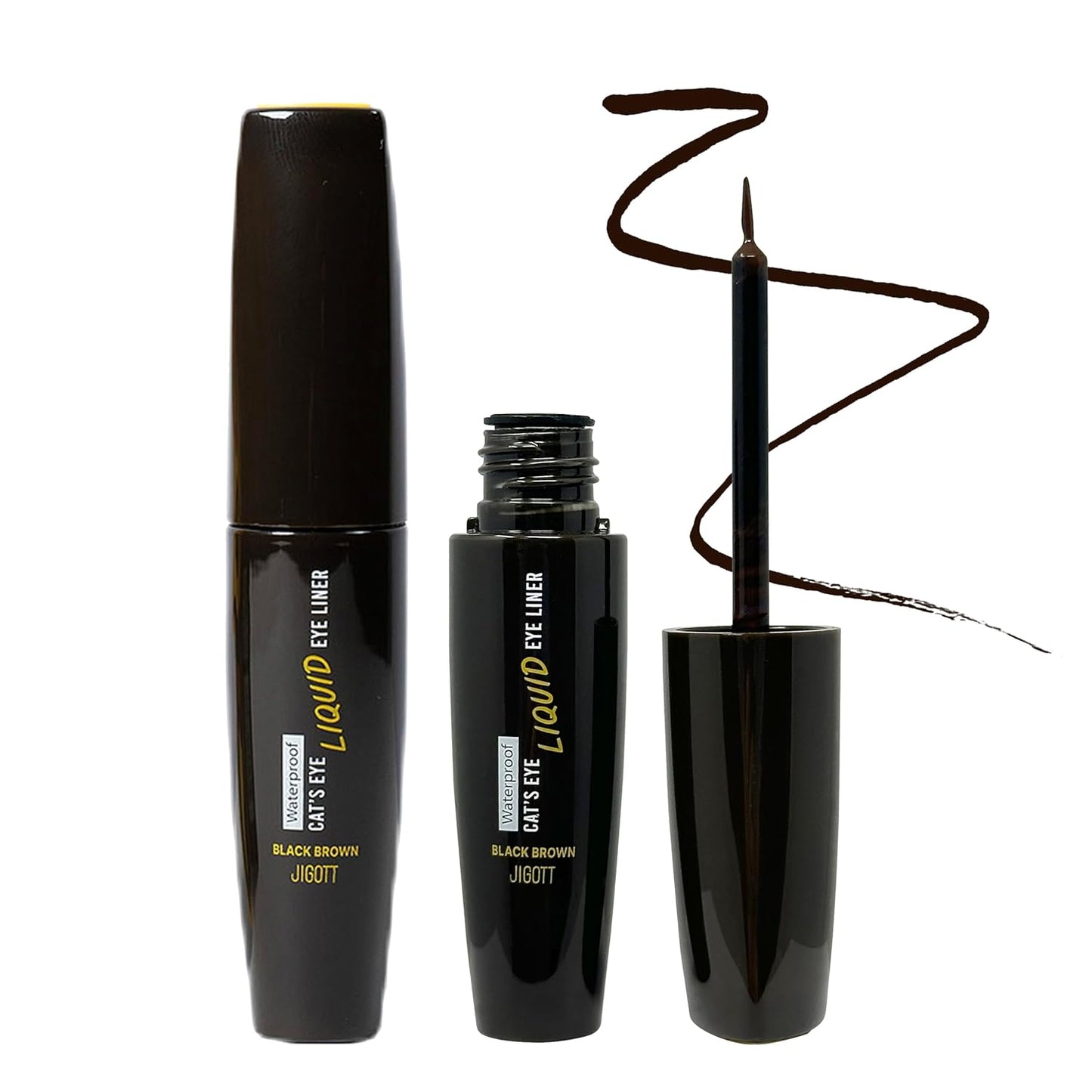 Jigott Cat's Eye Waterproof Liquid Eyeliner - Smudge-Proof, Long-Lasting Black & Brown | 0.31oz (9g) x 2 Pack