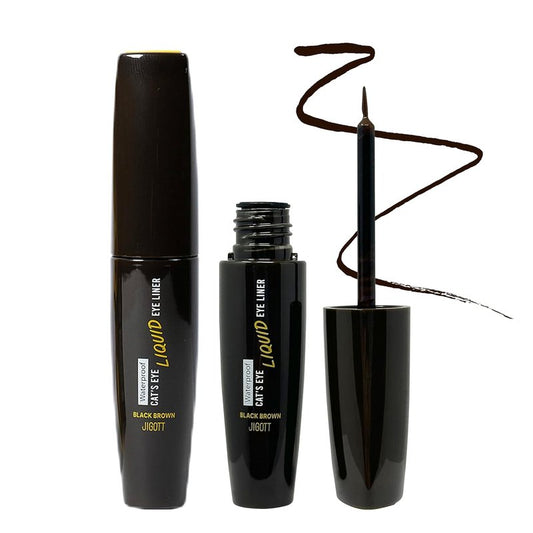 Jigott Cat's Eye Waterproof Liquid Eyeliner - Smudge-Proof, Long-Lasting Black & Brown | 0.31oz (9g) x 2 Pack