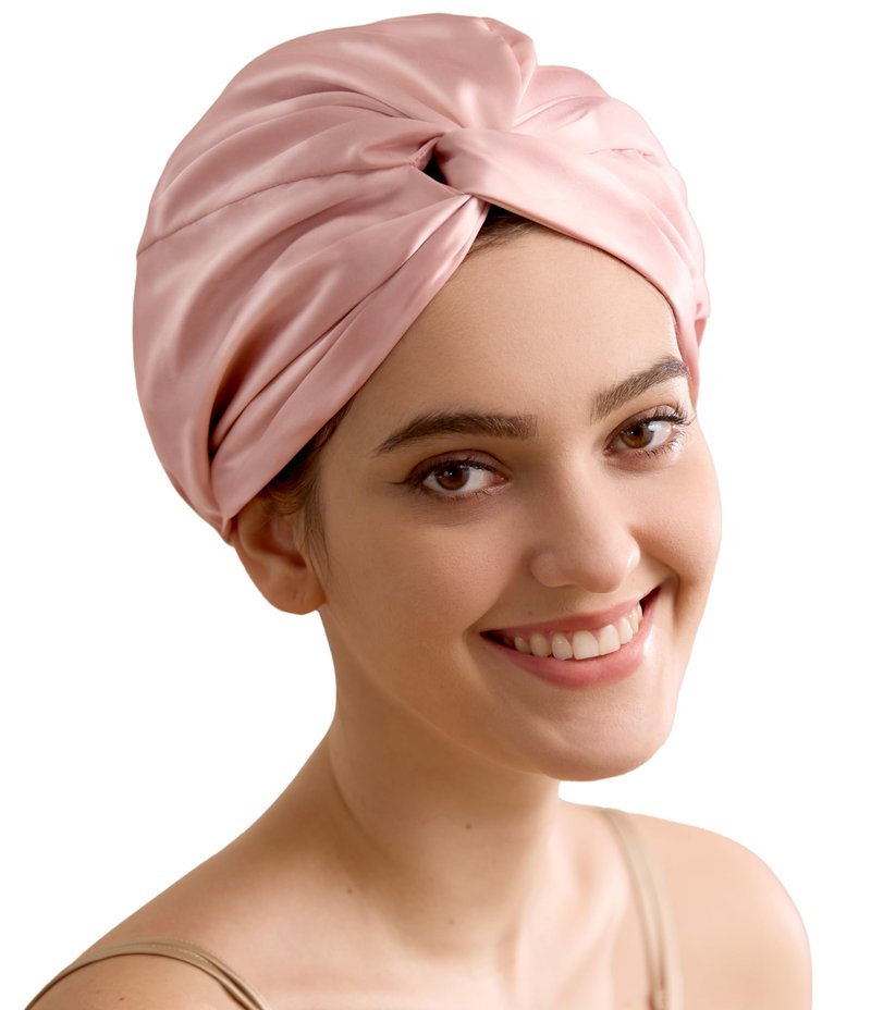 HONEYMYTH 100% Mulberry Silk Bonnet, 22 Momme Adjustable Double-Layer Hair Bonnet for Sleeping Women, Soft Sleep Cap for Curly Hair & Anti-Frizz Protection Pink