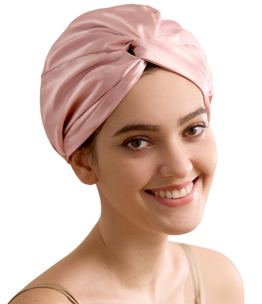 HONEYMYTH 100% Mulberry Silk Bonnet, 22 Momme Adjustable Double-Layer Hair Bonnet for Sleeping Women, Soft Sleep Cap for Curly Hair & Anti-Frizz Protection Pink