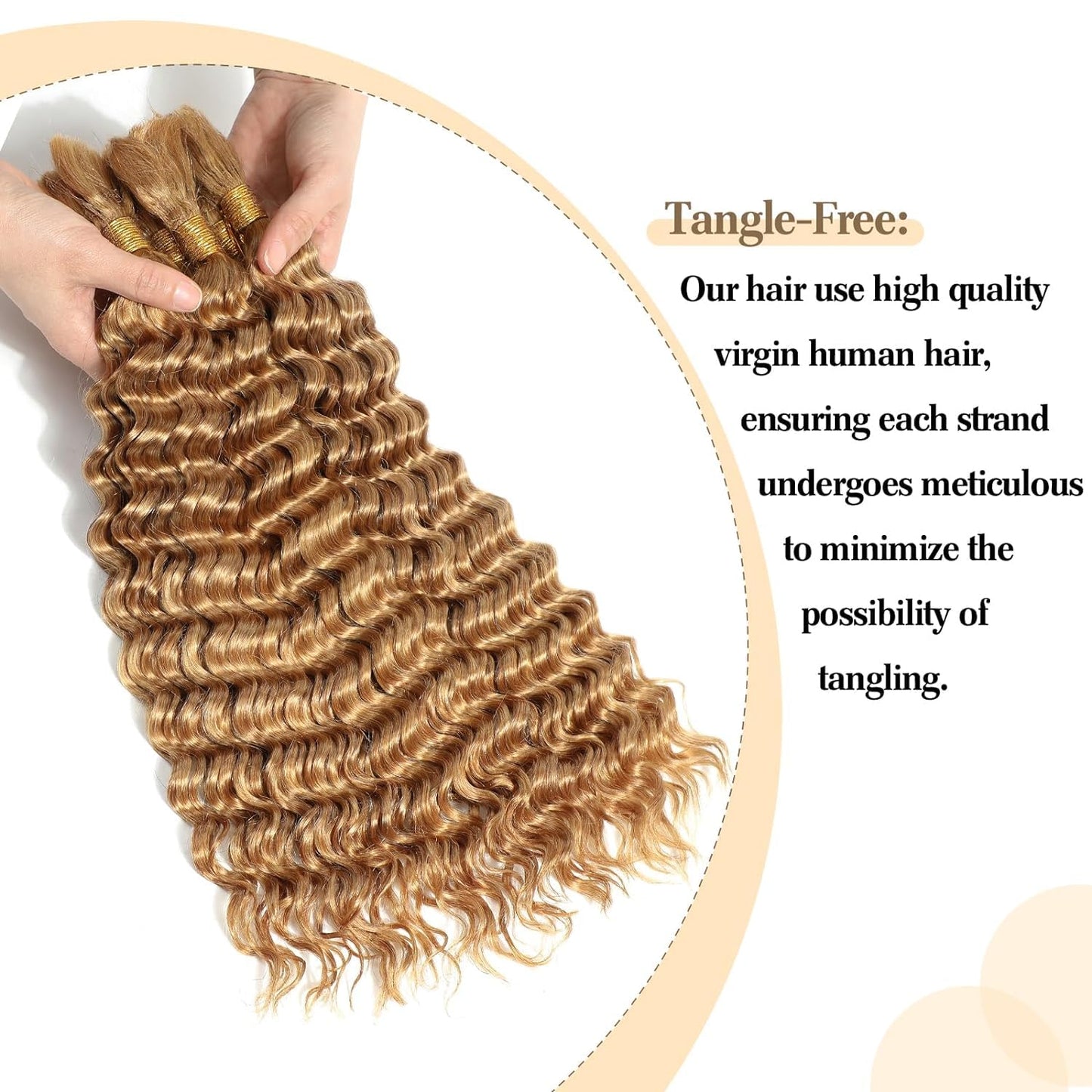 Xddnamei Deep Wave Human Braiding Hair 2 Bundles Total 100g 18 Inch 27# Honey Blonde Braiding Human Hair Brazilian Virgin Hair Bundles for Boho Braids