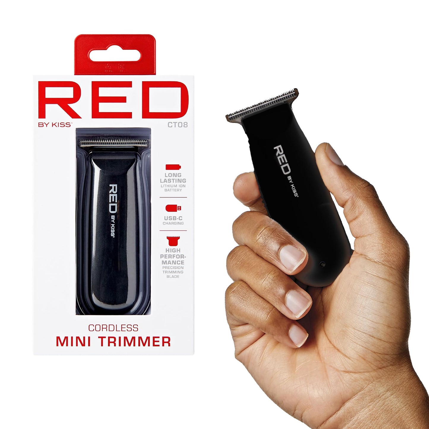 Red by Kiss Hair Clipper, Mini Cordless Hair Trimmer, Long Lasting Hair Cutting Kit, USB-C Rechargeable Haircut Beard Trimming Clippers for Men Women Kids, Portable Grooming Kit (Black)
