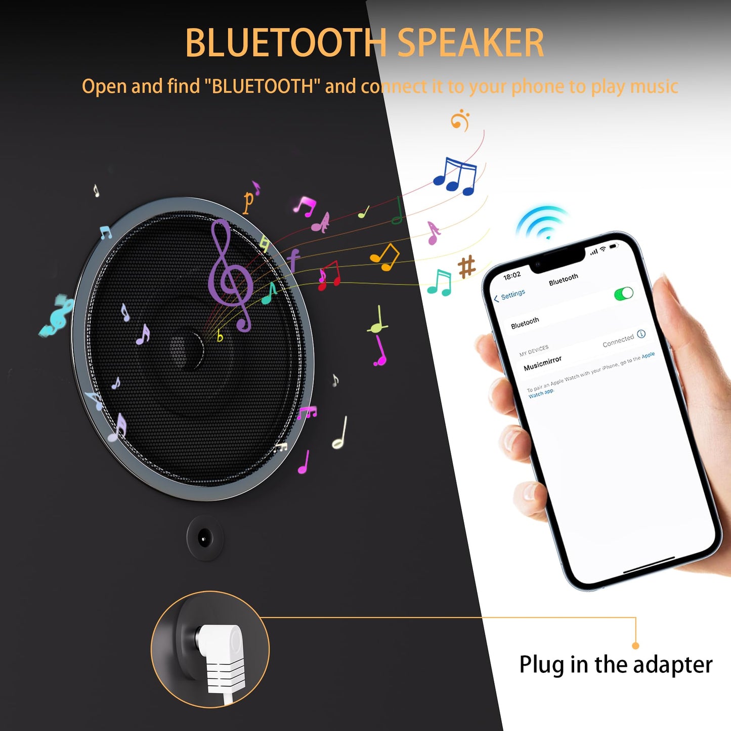 Hasipu LED Makeup Mirror with Bluetooth Speaker, 11" x 14" Vanity Mirror with Lights, 3 Modes Light, Smart Touch Control Dimmable, Rectangle White Frame