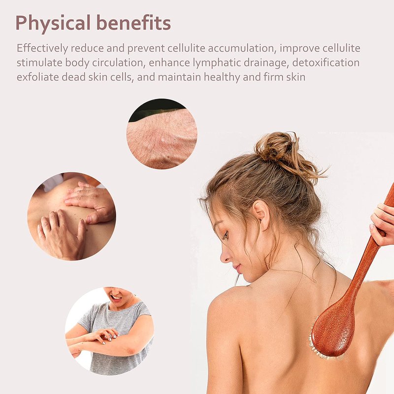 Focused on the Bathing Experience with Dry Brushing Body Brush, Long Wooden Handle with Back Scrubber,Shower Brush for exfoliator Skin and Remove Dead Skin Cells,for Advanced Users Dry Body Brush