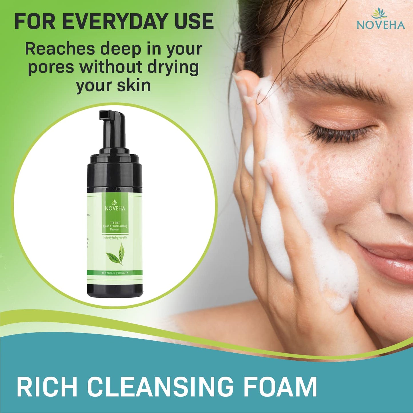 Tea Tree Oil Foaming Cleanser - Therapeutic Daily Skincare for Eyelash & Lid Health | 2-Pack, Organic Ingredients, All Skin Types