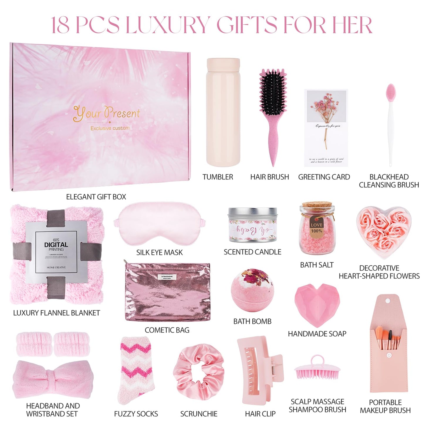 Birthday Gifts for Women, 18PCS Relaxing Spa Gift Basket Self Care Gifts, Unique Gift Ideas for Mom Her Friend Wife Sister, Christmas, Mother's Day, Valentine's Day, Get Well Gift