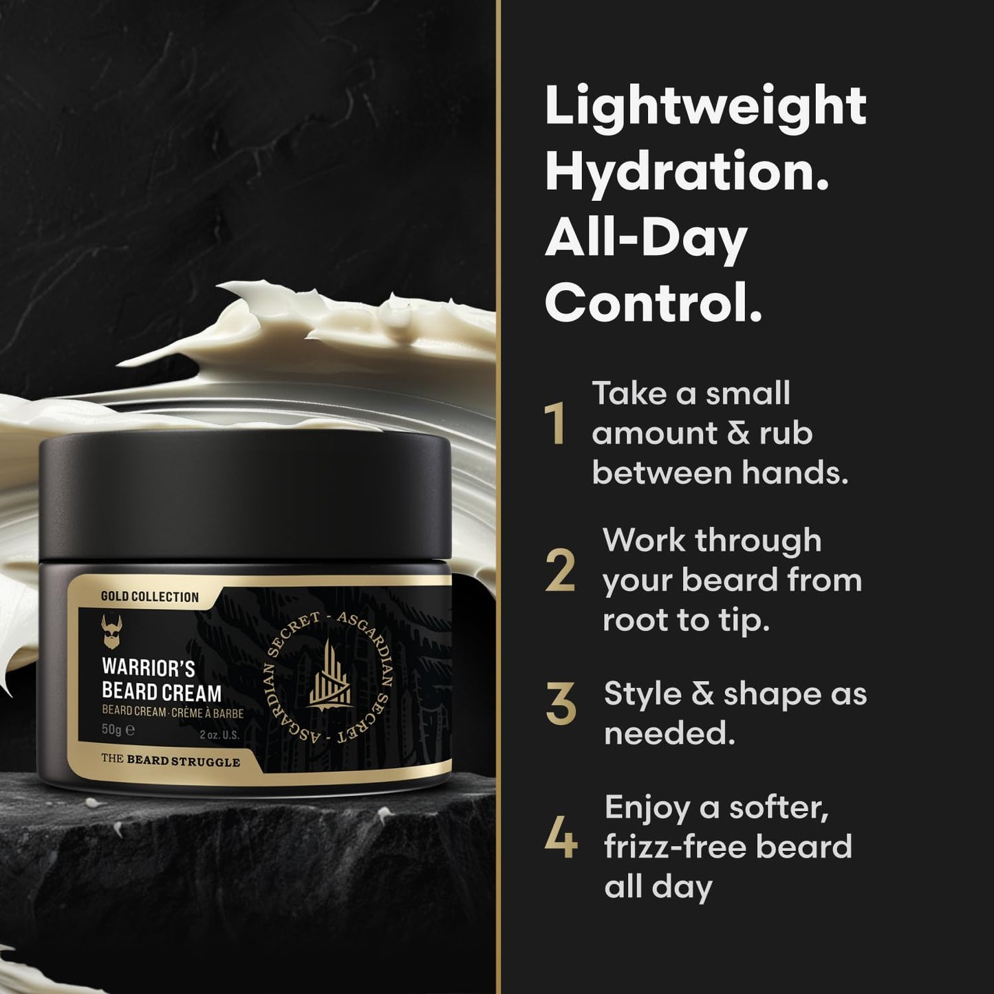 Beard Cream - Valhalla's Gates Beard Butter Moisturizer & Softener for Men | Hydrating Avocado & Jojoba Oils - 50g