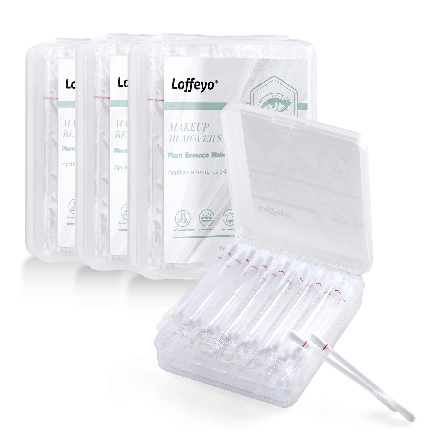 Loffeyo Makeup Remover Cotton Swabs, 4-Pack x 50 Count, Eye & Lip Sticks remover With White Lily, Liquid-Filled Makeup Remover Swabs, Space Saving and Travel Essentials