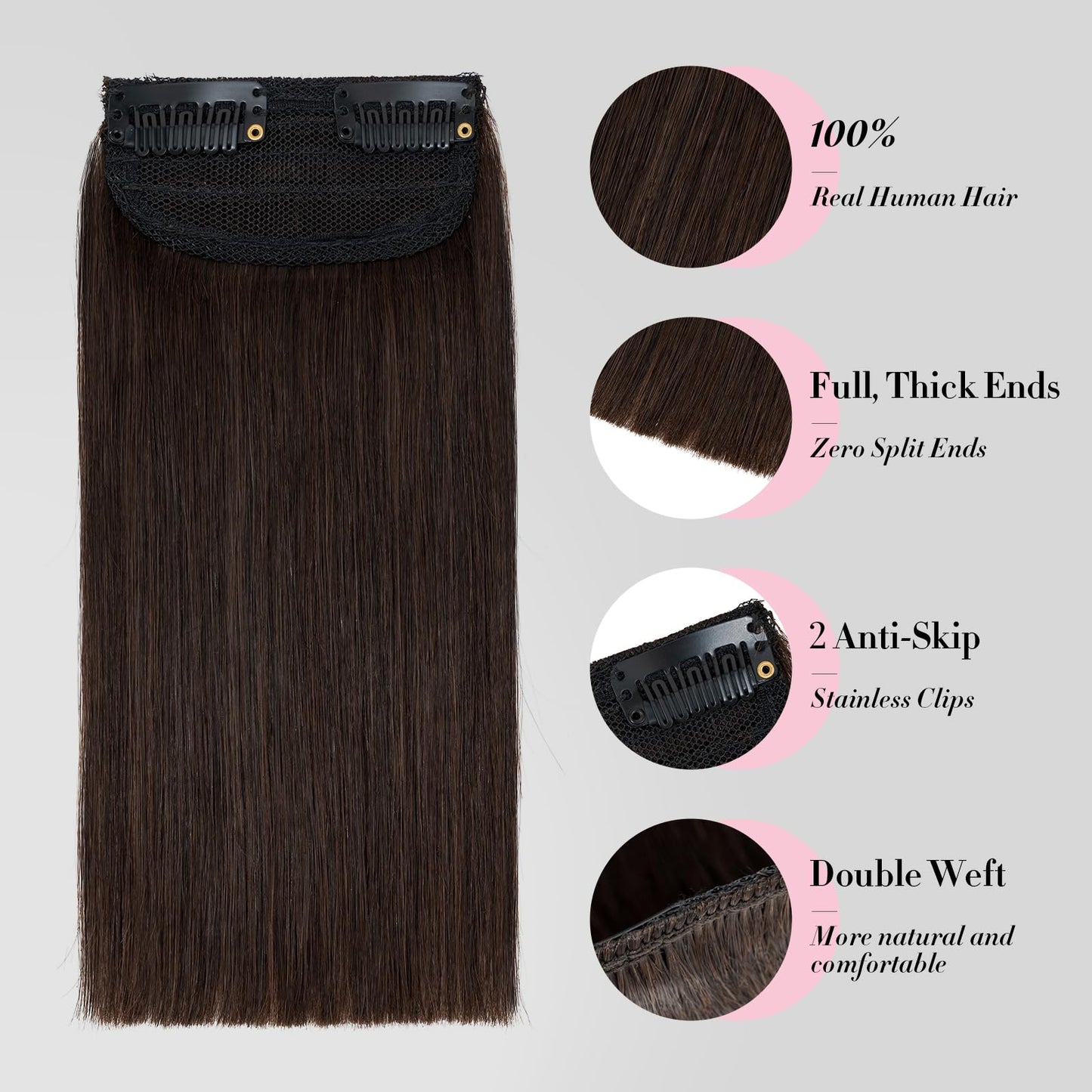 Clip in Short Hair Extensions Real Human Hair,Prokyvity Invisible Human Hair Clip in Extensions Short,(6inch&8inch)4 pieces Mini Extensions for volume or highlight,Dark Brown