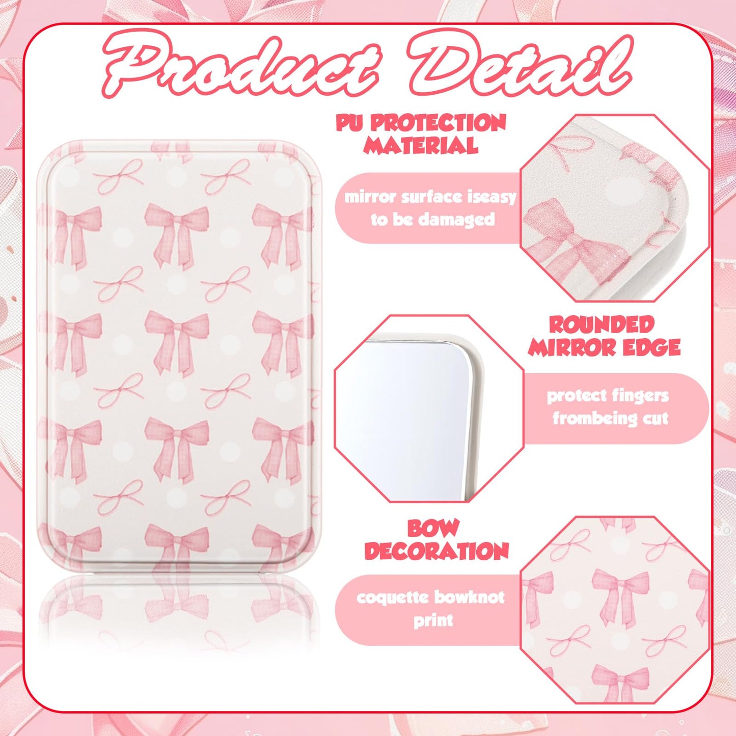 Geelin 12 Pcs Compact Mirror Bulk Mini Pocket Mirrors for Women Travel Folding Mirror Portable Hand Mirrors for Graduation Party Gift Camping Office Home(Pink Bow)