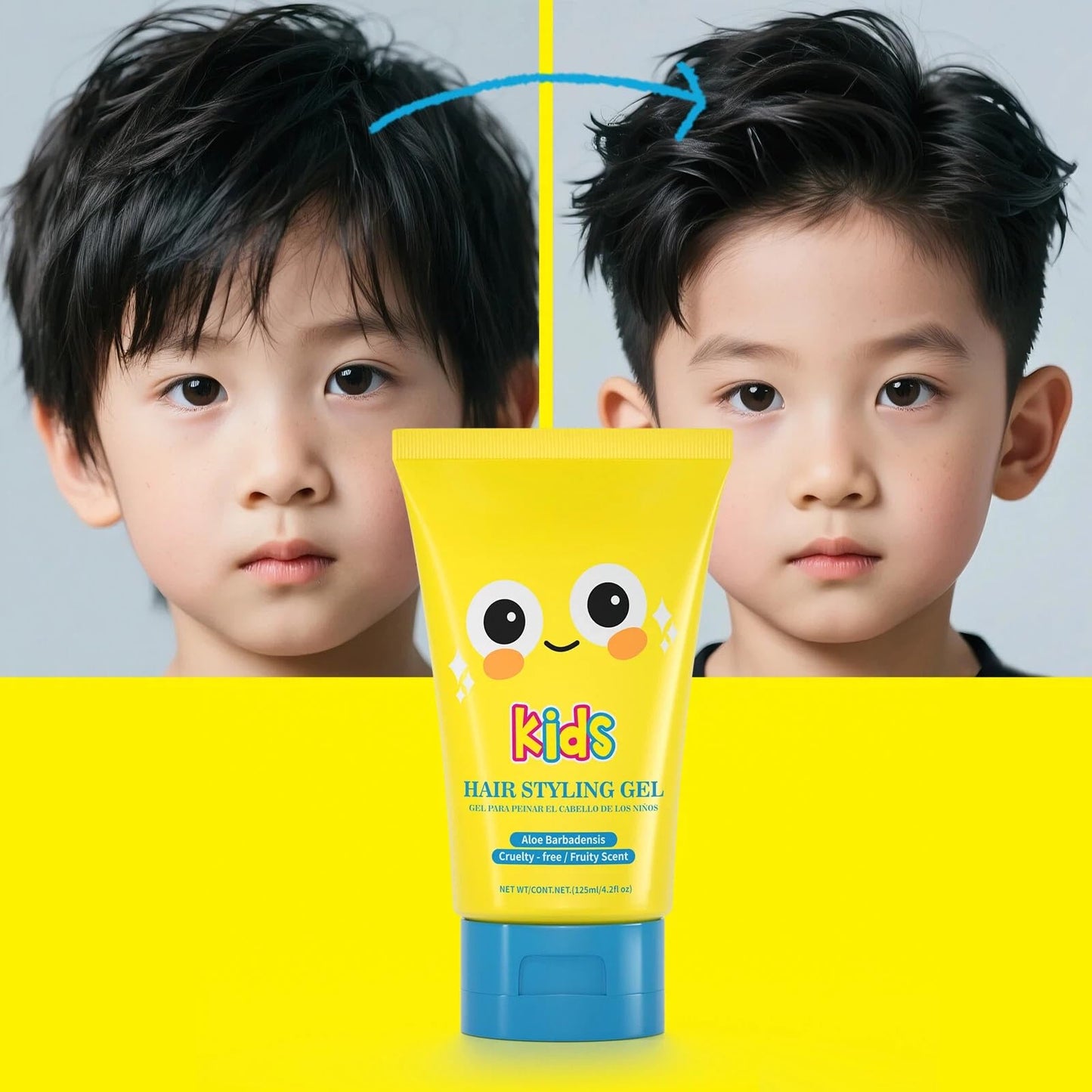 gowwim Kids Hair Gel, Natural Plant Extracts Hair Gel for Kids Alcohol-Free & Gentle Styling Cream Long-Lasting Hold Tames Flyaways and Frizz for Boys Girls Baby Toddlers 125ml (4.2 Fl OZ)