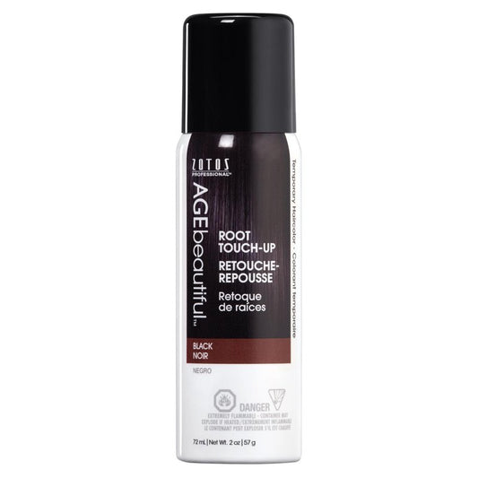 AGE beautiful Root Touch Up Hair Color Spray | Touch-Up Gray Concealer | Temporary Cover Up | Adds Volume & Covers Thinning Patches | Water, Sweat, Stain Resistant | Black | 2 Fl Oz