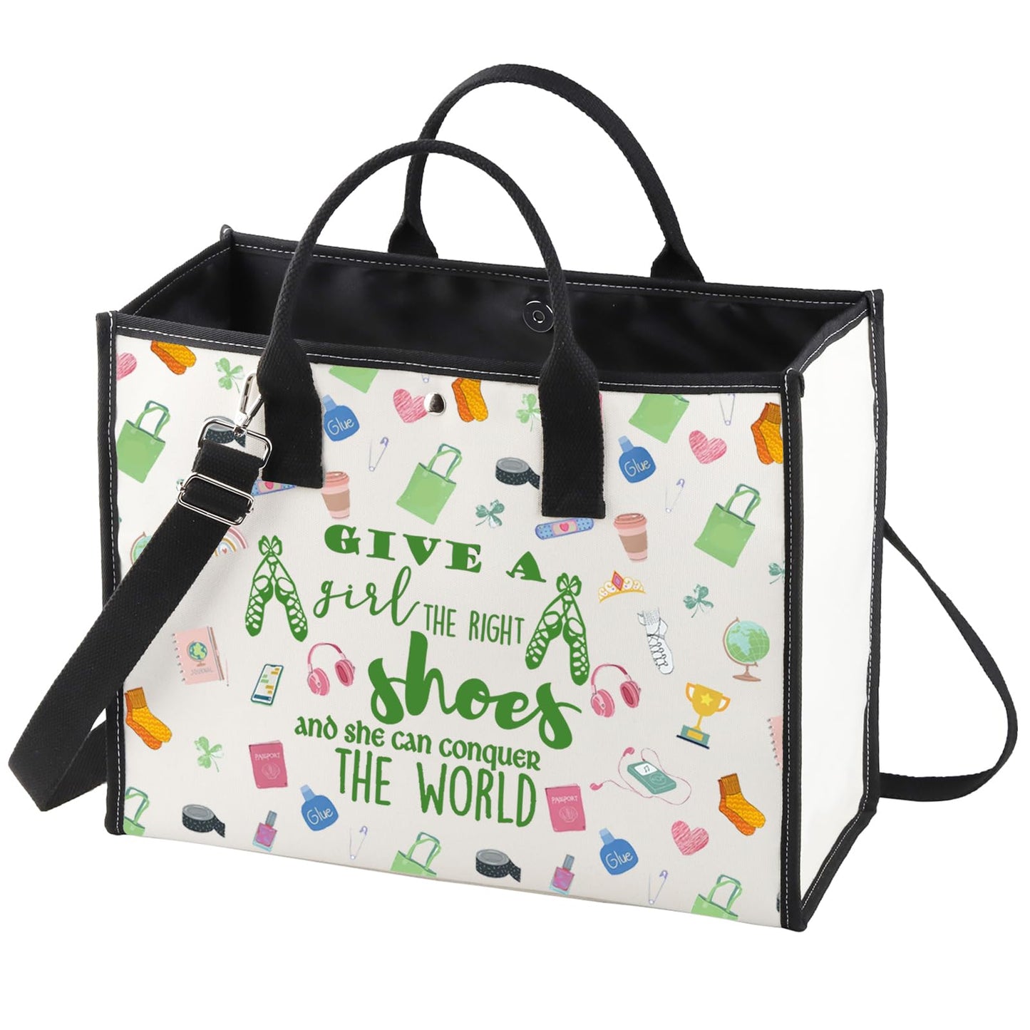 WZMPA Irish Dancer Cosmetic Bag - Dance Teacher Gift - The Right Shoes and She Can Conquer the World - Dancing Makeup Zipper Pouch - Team Gift (Give a Shoes-TB)