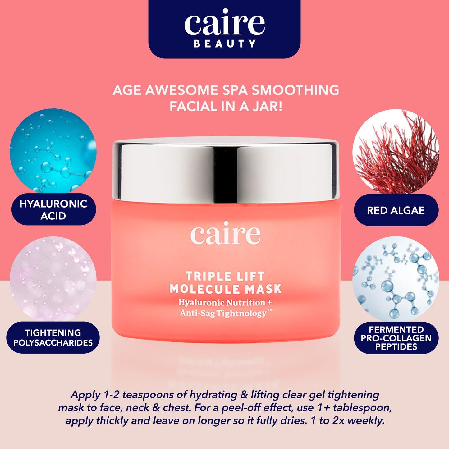 Caire Beauty Anti Aging Hyaluronic Acid Gel Cream Face Lift Molecule Mask, Skin Lift Gel Moisturizer For Face, Neck and Chest -15ml