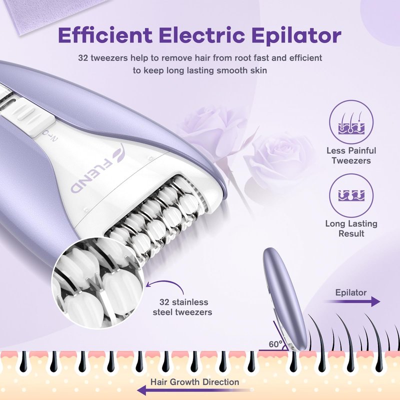 Epilator, Smooth Glide Epilator for Women, 2 Speeds Facial Hair Removal Device Cordless Rechargeable Hair Removal Epilators for Women Face Legs Arms Legs