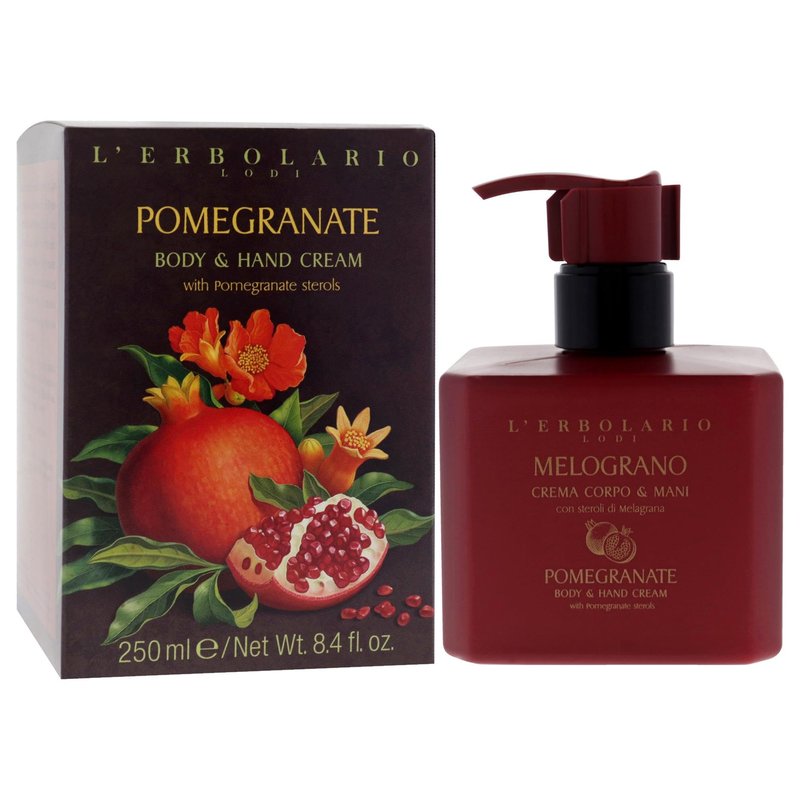 L'Erbolario Body and Hand Cream - Natural Moisturizing Hand Lotion for Women and Men - Long-Lasting Citrus and Fruity Scent - Pomegranate - 8.4 oz